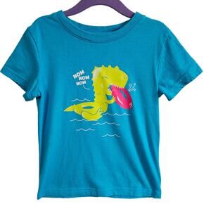 Cat & Jack Boys 4T Dinosaur Pool Graphic Tee Shirt Bright Blue Funny Casual